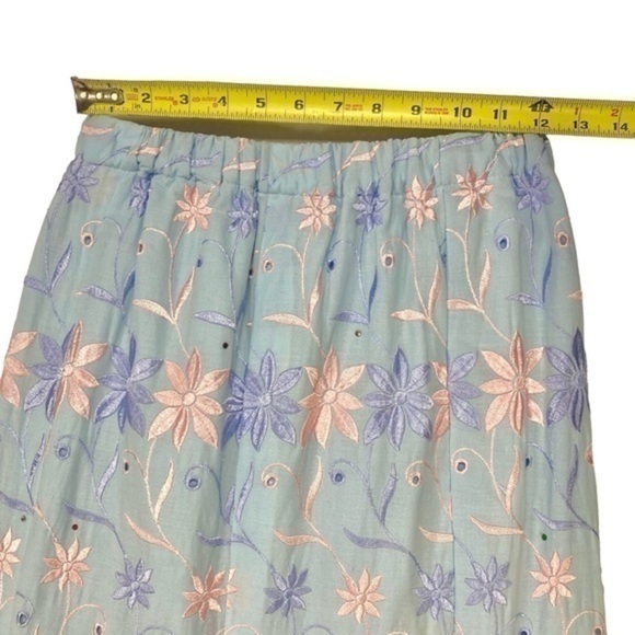 Allover Floral Embroidered Skirt Womens Sz S Light Blue Tiered Hem Maxi Pull-On - Picture 13 of 14
